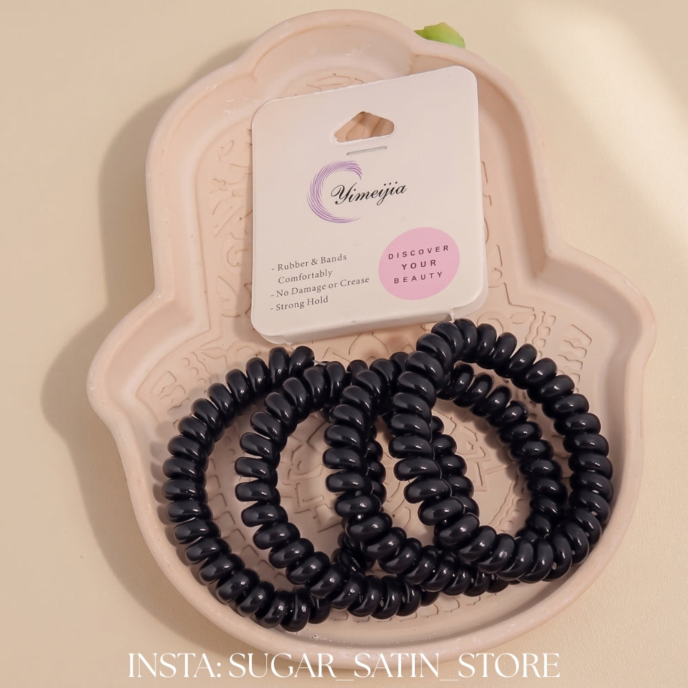 توكة سلك سيلكون كرت ٤ قطع – أسود | Yimeijia Traceless Spiral Hair Ties – Black