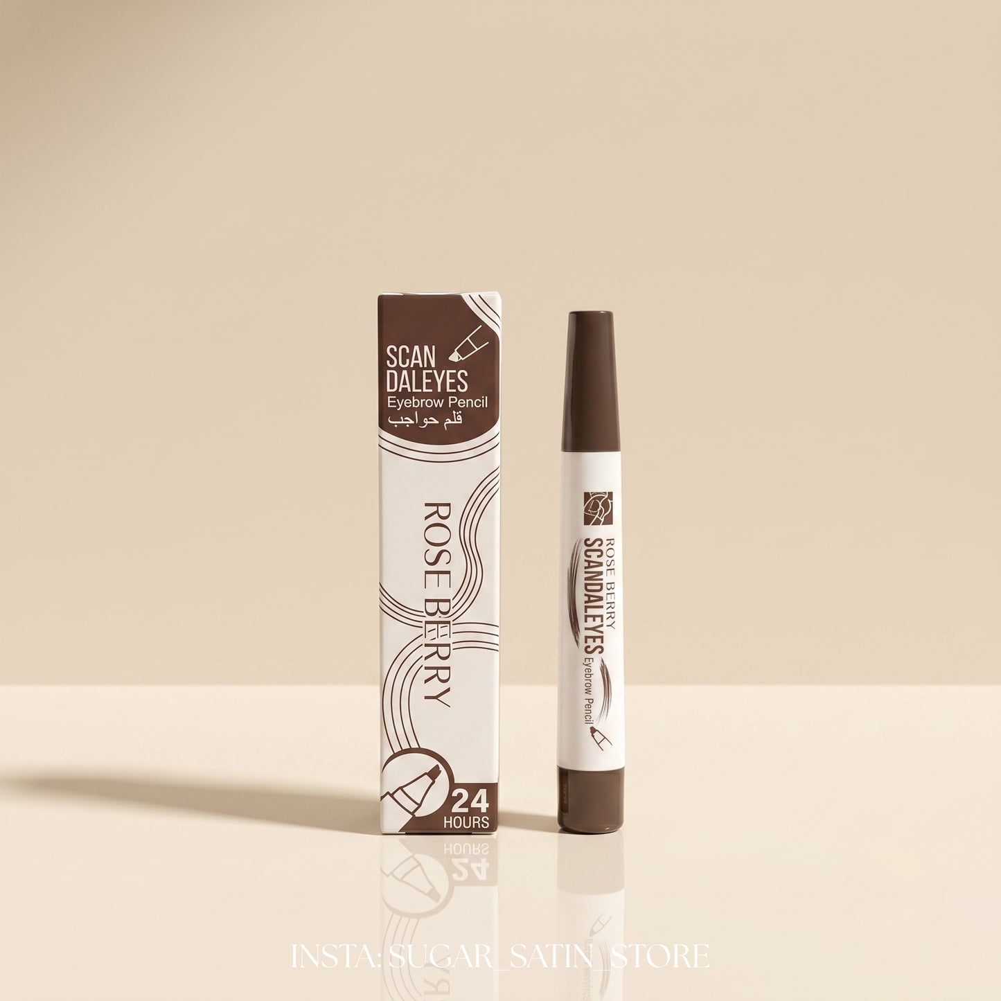 روز بيري قلم حواجب سكاندل سنون – بني غامق| Rose Berry - Eyebrow Pencil, Scandaleyes, Long Lasting 24 H, 2 ML, Model - RB-EB1195, Dark Brown - [Original Product 100%]