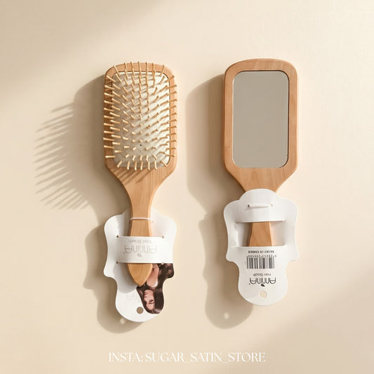 فرشة شعر خشب مع مراية| Wooden Hair Brush with Mirror