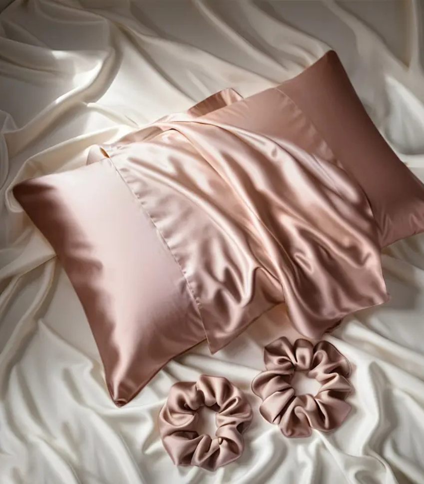 كيس خدادية ستان فاخر + 2 سكرانشي ستان تركي | Luxury Satin Pillowcase + 2 Satin Scrunchies