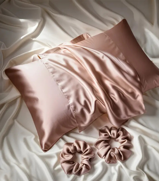 كيس خدادية ستان فاخر + 2 سكرانشي ستان تركي | Luxury Satin Pillowcase + 2 Satin Scrunchies