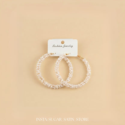 Beaded Hoop Earrings for Women Mixed Color Bead Dangle Earrings Bohemia Hoop Dangle Earring Studs for Women