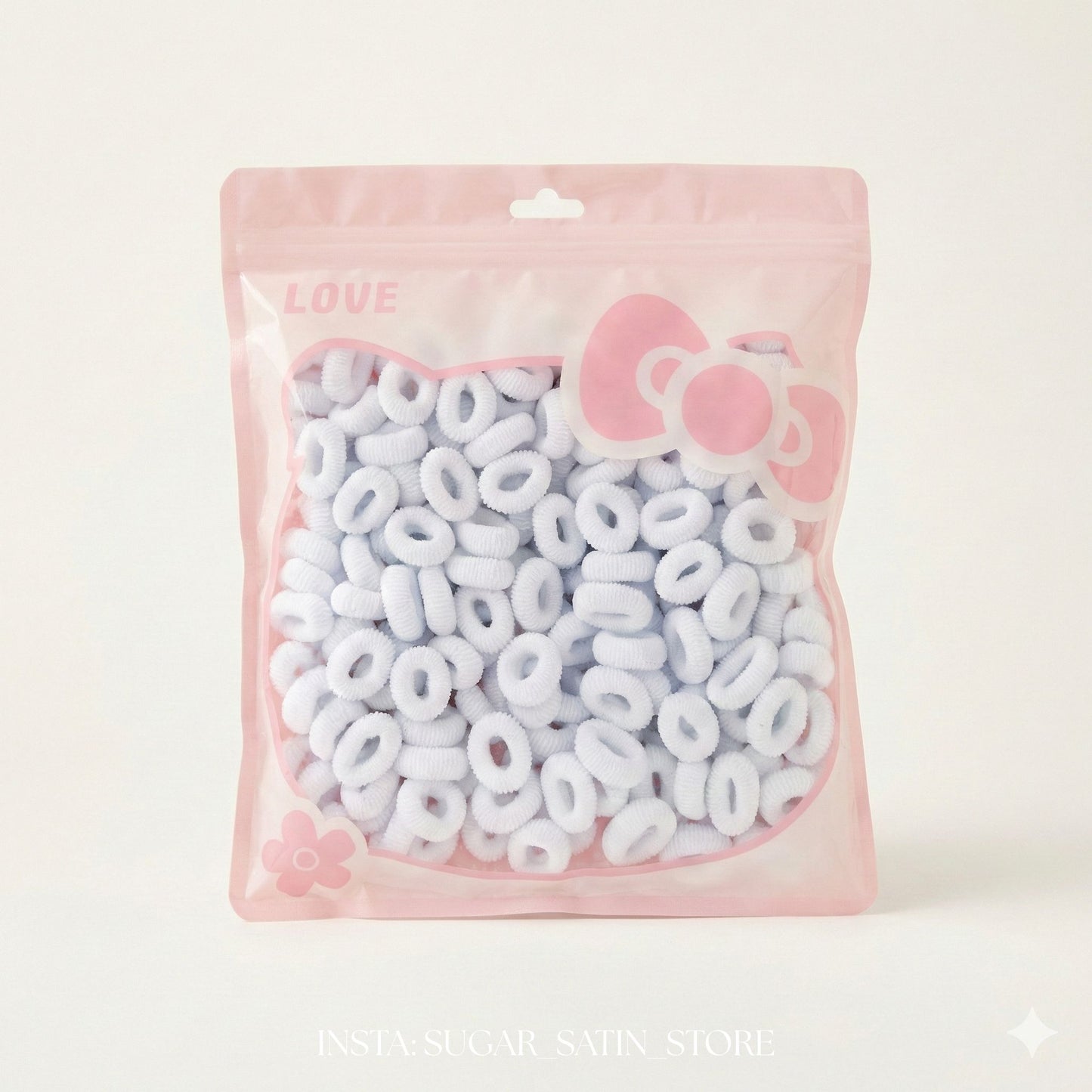 كيس توك لون أبيض – 300-400 قطعة | White Hair Ties Bulk