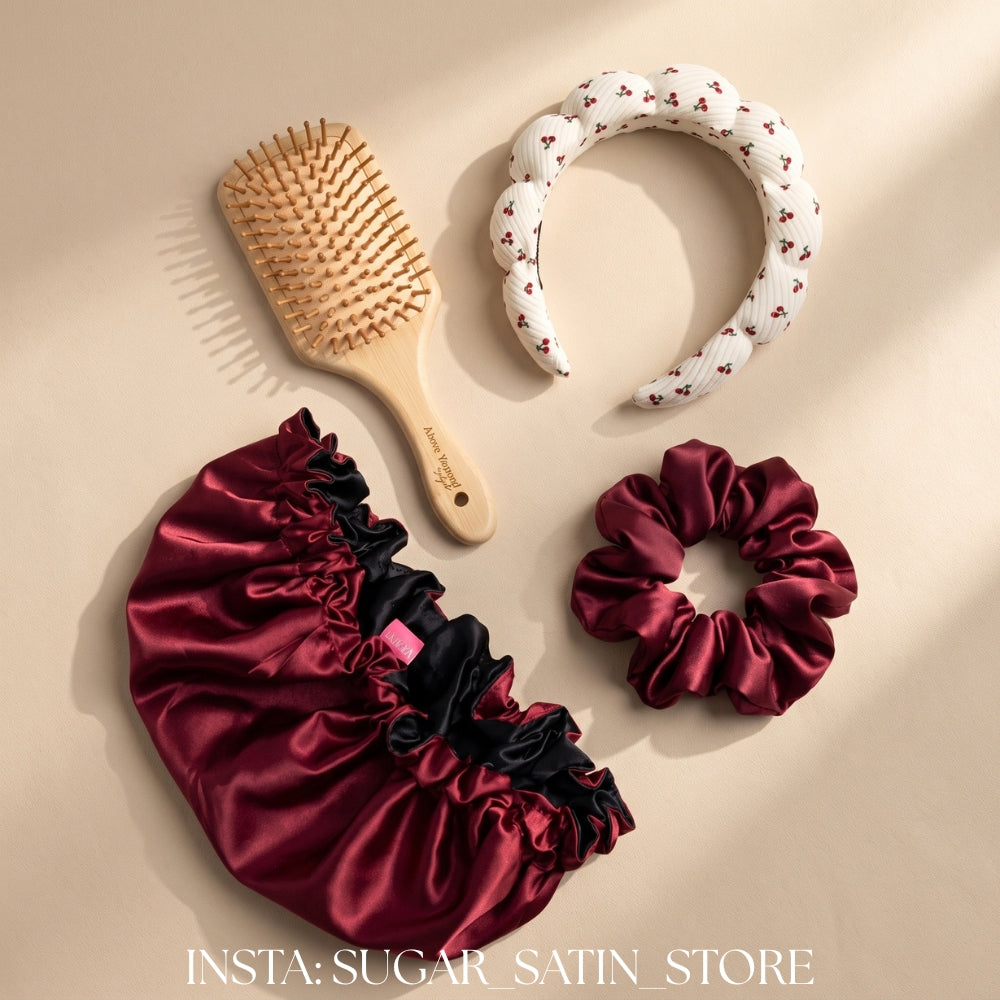 Burgundy Satin Bonnet & Accessories Set