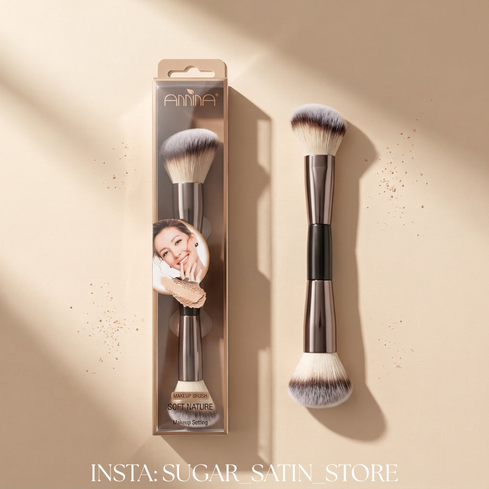 Foundation Brush Double Ended Angled Round Contour Brush Powder Liquid Cream Concealer Blush Brush,Brown