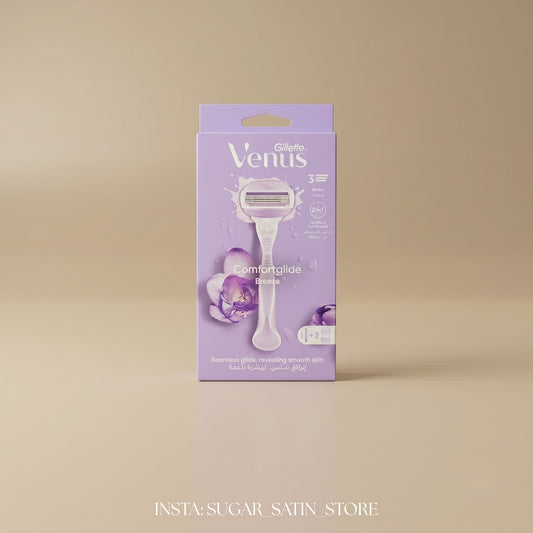 طقم شفرات حلاقة فينوس كومفورت جلايد بريز من قطعتين أرجواني | Gillette Venus Comfort Glide Breeze 2-in-1 Razor Handle For Women With 2 Blade Refills - [Original Product 100%]