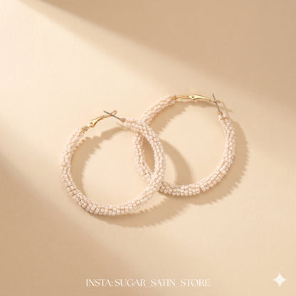 Beaded Hoop Earrings for Women Mixed Color Bead Dangle Earrings Bohemia Hoop Dangle Earring Studs for Women