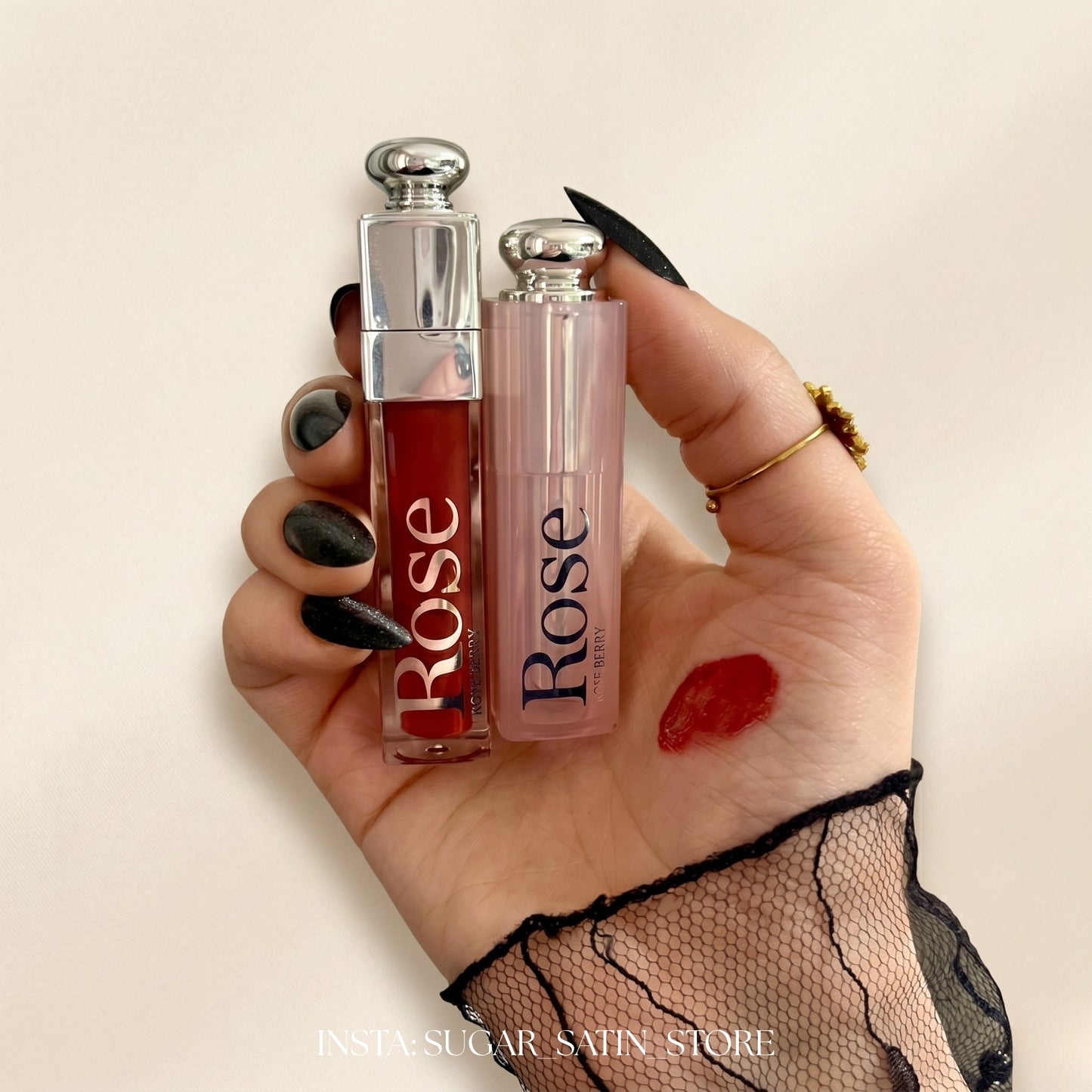 ليب جلوس بلامبر روزبيري + ليب بالم روزبيري - بديل ديور | Rose Berry Lip Goss Plumper + Lip Balm- [Original Product 100%]